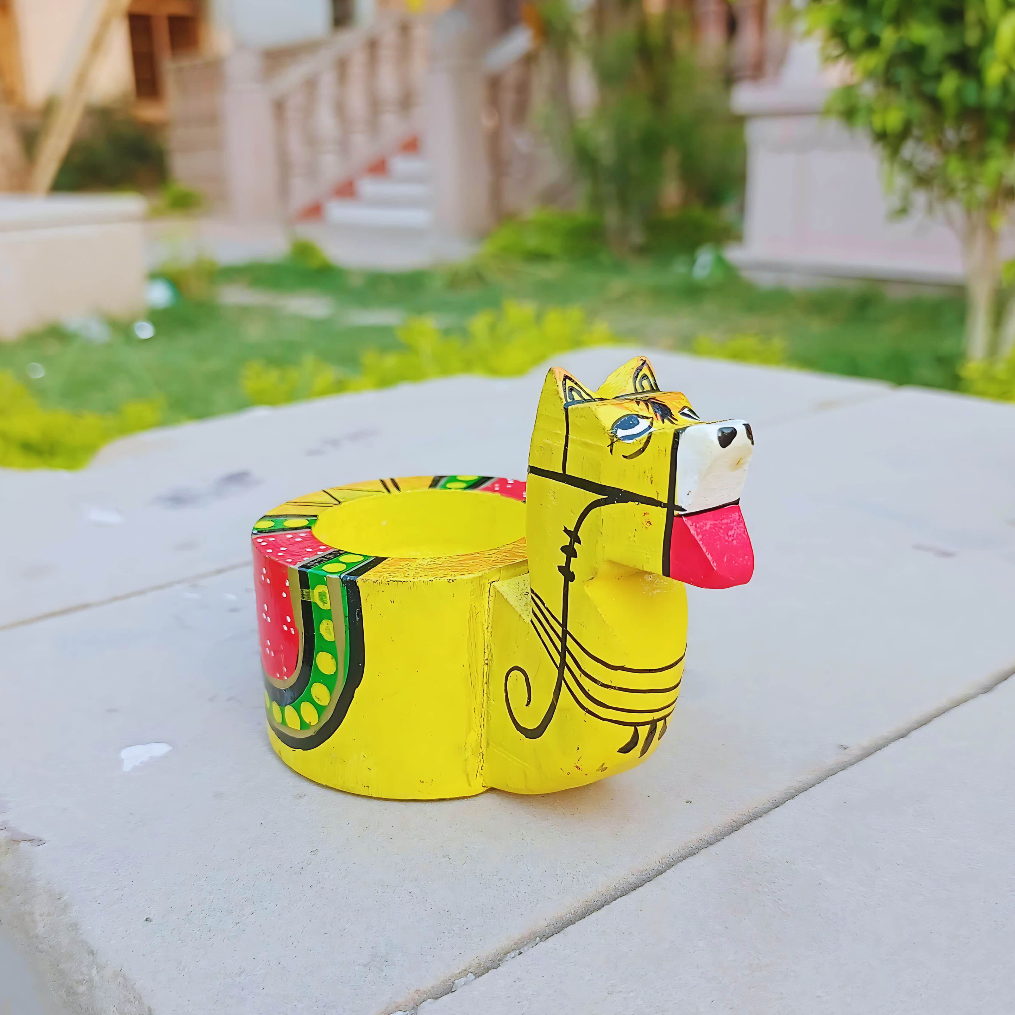 Rangyatra Hand-Painted Wooden Animal Candle Holder Stand And Table Decorative Tea Light Holder Wood (Pack of 1) Table Diya Set (Height: 2 inch)