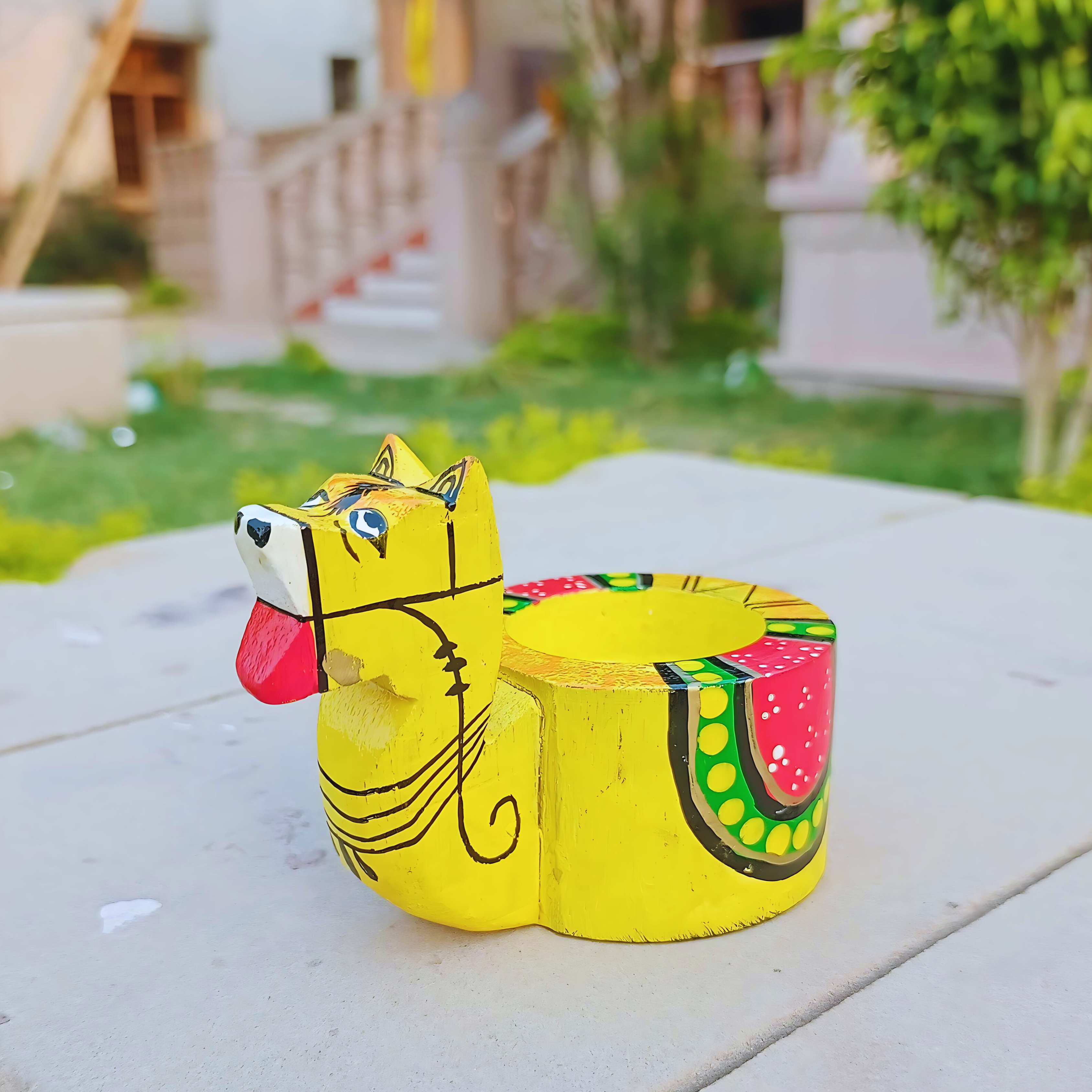 Rangyatra Hand-Painted Wooden Animal Candle Holder Stand And Table Decorative Tea Light Holder Wood (Pack of 1) Table Diya Set (Height: 2 inch) - Image 4