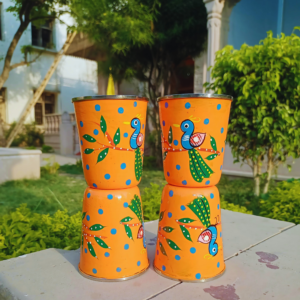 Rangyatra Hand-Painted Steel Glasses Set of 4