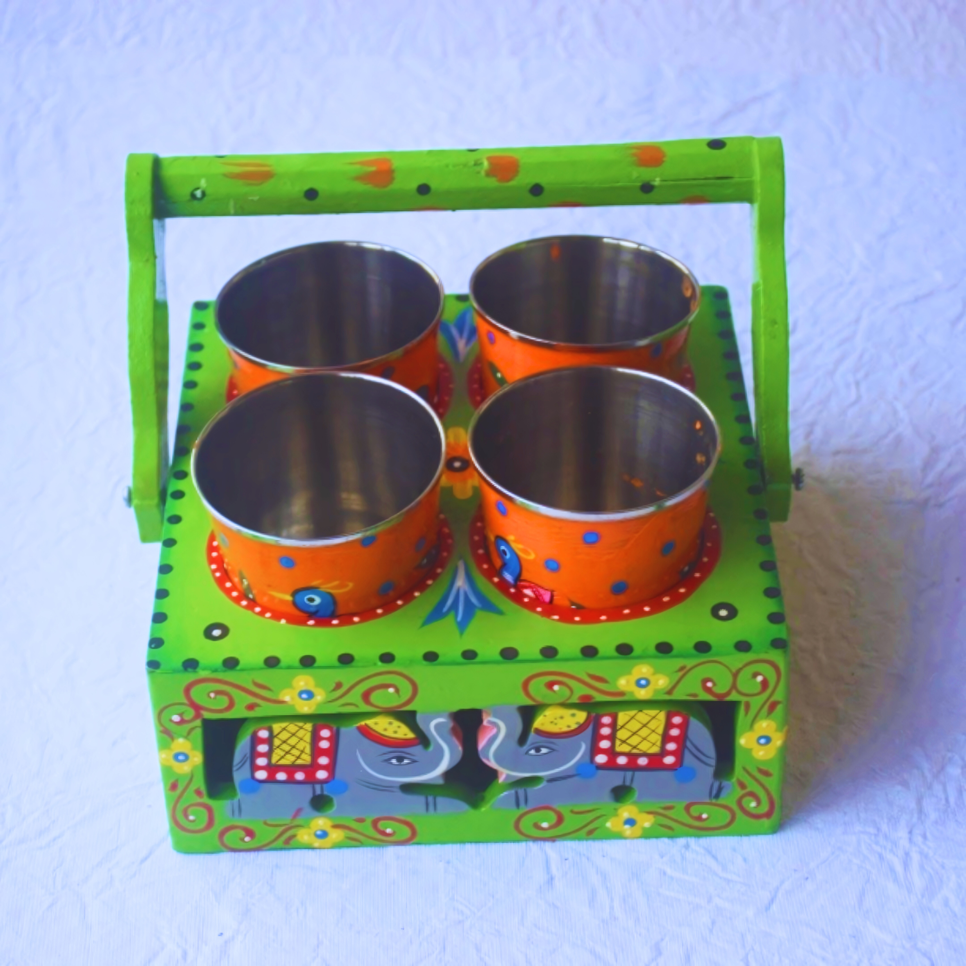 Rangyatra Wooden Glass Holder Hand-painted Multicolor Wooden Glass Holder & Tea Serving Tray Handicraft Item Made By Varanasi - Image 2