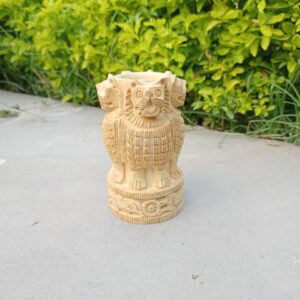 Wooden Hand Carved Pen Stand Ashoka with 4 Lion